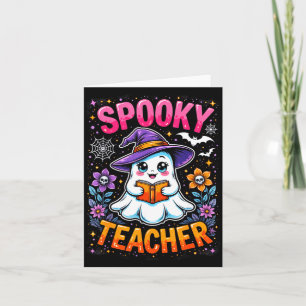 Soky Teacher Cute Ghost Reading Book Funny Hallo  Card