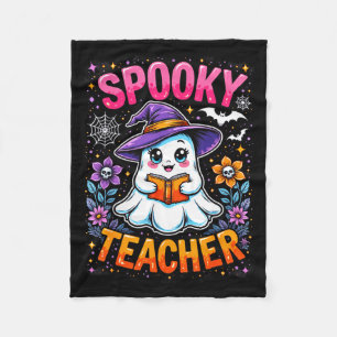 Soky Teacher Cute Ghost Reading Book Funny Hallo Fleece Blanket