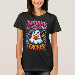 Soky Teacher Cute Ghost Reading Book Funny Hallo  T-Shirt