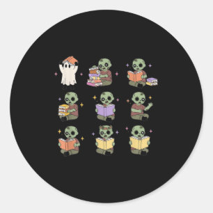 Soky Teacher Halloween Ghost And Zombie Reading Bo Classic Round Sticker