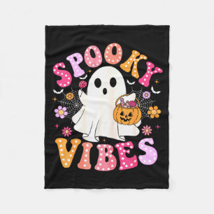 Soky Vibes Ghost Retro Groovy Halloween Women Girl Fleece Blanket
