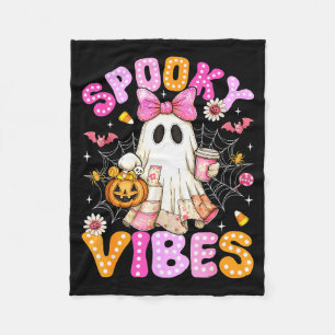 Soky Vibes Ghost Retro Groovy Halloween Women Girl Fleece Blanket