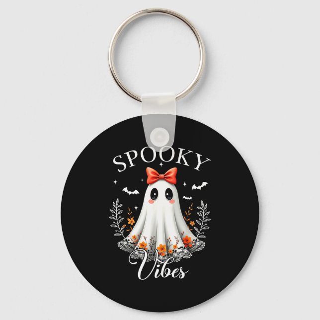 Soky Vibes Ghost Retro Groovy Halloween Women Girl Key Ring (Front)