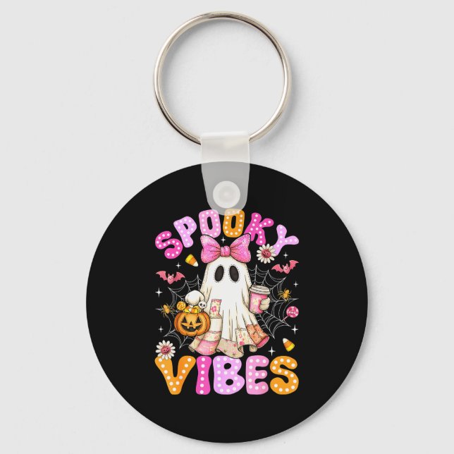 Soky Vibes Ghost Retro Groovy Halloween Women Girl Key Ring (Front)