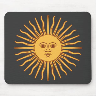 Sol de Mayo Gold Sun Face and Rays on Black Mouse Pad