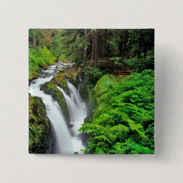 Sol Duc Falls in Olympic National Park in 15 Cm Square Badge (Front)