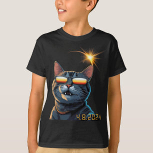 Solar 2024 Eclipse Cat Wearing Eclipse Glasses  T-Shirt