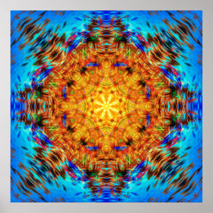 Solar Beacon Electric Blue and Ember Gold Mandala Poster
