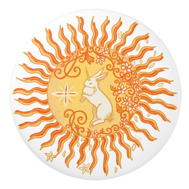 Solar Bunnicorn Ceramic Knob (Front)