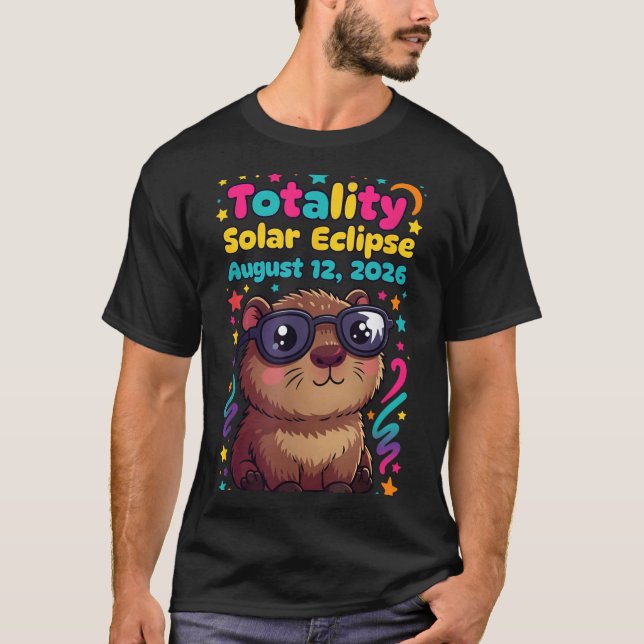 Solar Capybara Eclipse August 12 2026 Totality T-Shirt (Front)
