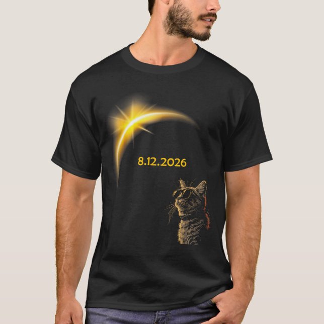 Solar Cat Eclipse View Totality 12 August 2026 T-Shirt (Front)