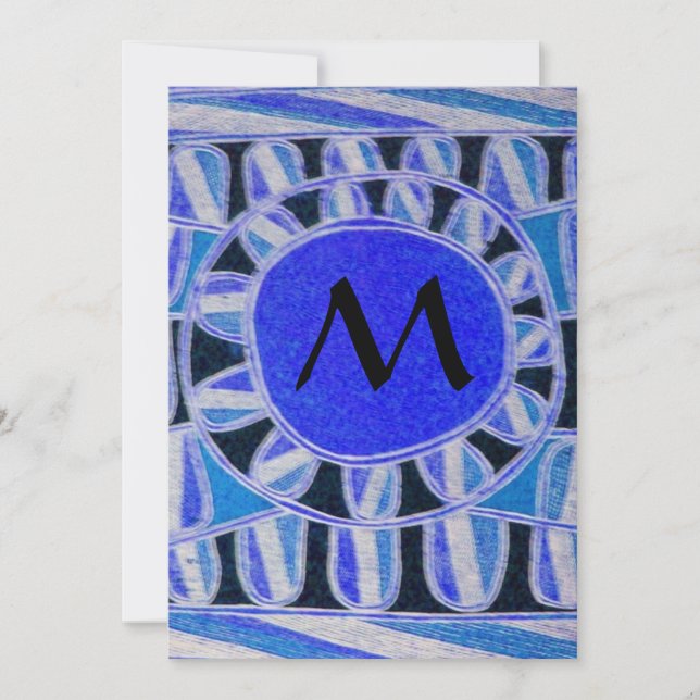 SOLAR CHAMPAGNE MONOGRAM, blue turquase black Invitation (Front)