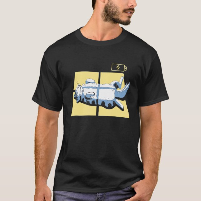 Solar Charging Funny Cat Lazy For Cat Lover T-Shirt (Front)