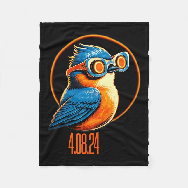 Solar Eclipse 04 08 2024 Eastern Bluebird Eclipse  Fleece Blanket (Front)