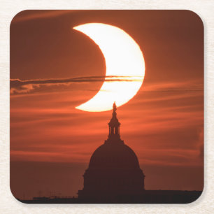 Solar Eclipse 2021 Square Paper Coaster