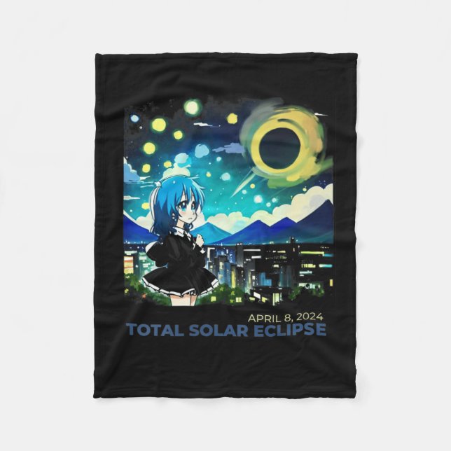 Solar Eclipse 2024 Anime Style Art  Fleece Blanket (Front)