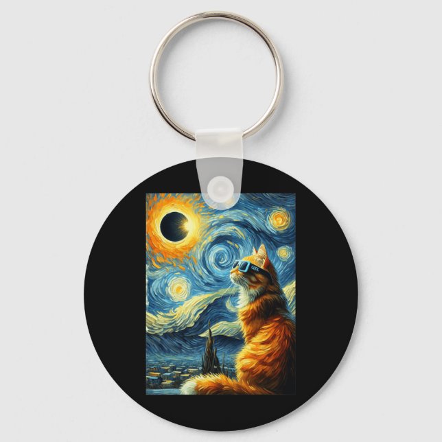 Solar Eclipse 2024 April 8 Cat Totality Solar Ecli Key Ring (Front)
