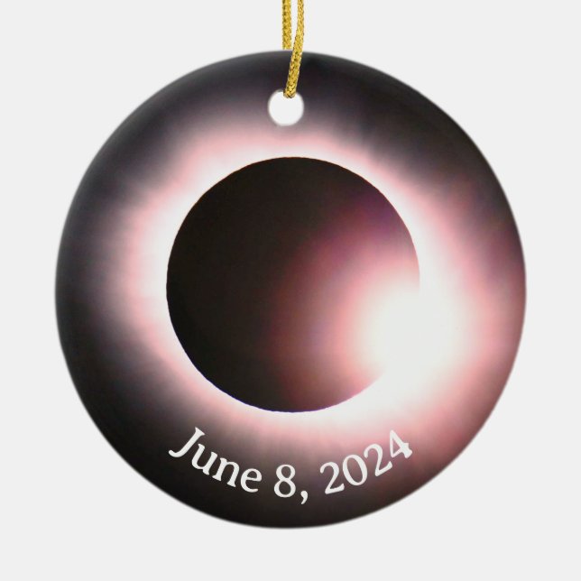 Solar eclipse 2024, April 8th Ceramic Tree Decoration (Front)