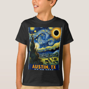 Solar Eclipse 2024 Austin Texas Van Gogh Starry Ni T-Shirt