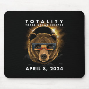 Solar Eclipse 2024 Bear Wearing Eclipse Glasses  Mouse Pad