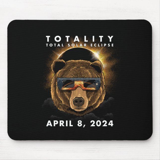 Solar Eclipse 2024 Bear Wearing Eclipse Glasses  Mouse Pad (Front)