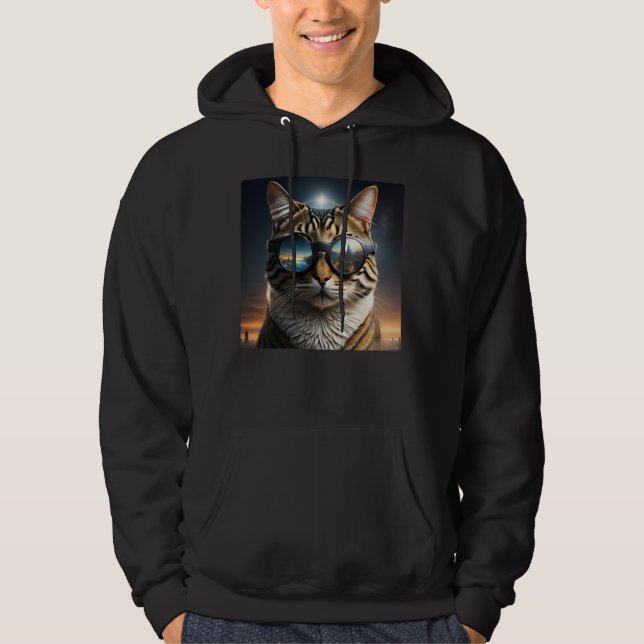 Solar Eclipse,2024 Cat Wearing Solar Eclips Glasse Hoodie (Front)