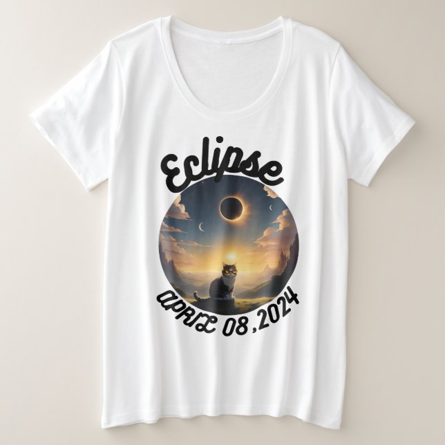 Solar Eclipse,2024 Cat Wearing Solar Eclips Glasse Plus Size T-Shirt (Design Front)