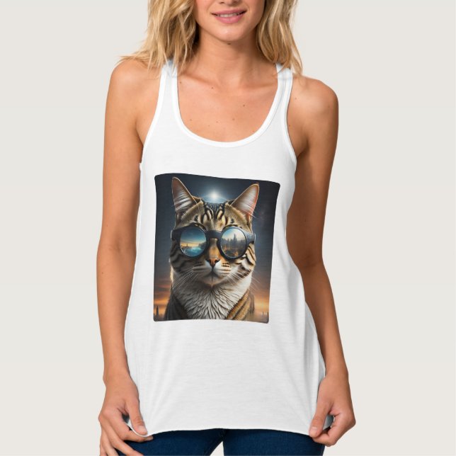 Solar Eclipse,2024 Cat Wearing Solar Eclips Glasse Singlet (Front)