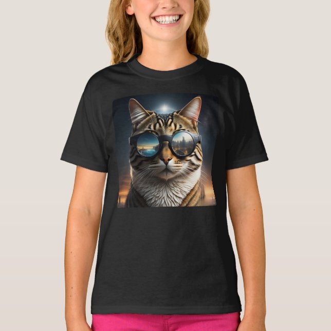 Solar Eclipse,2024 Cat Wearing Solar Eclips Glasse T-Shirt (Front)