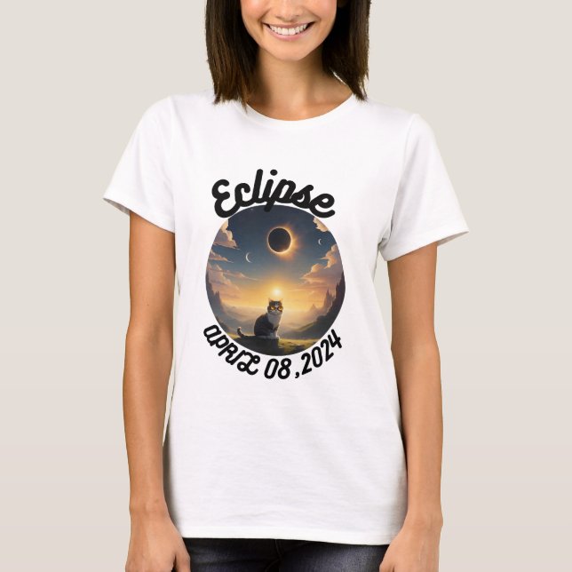 Solar Eclipse,2024 Cat Wearing Solar Eclips Glasse T-Shirt (Front)