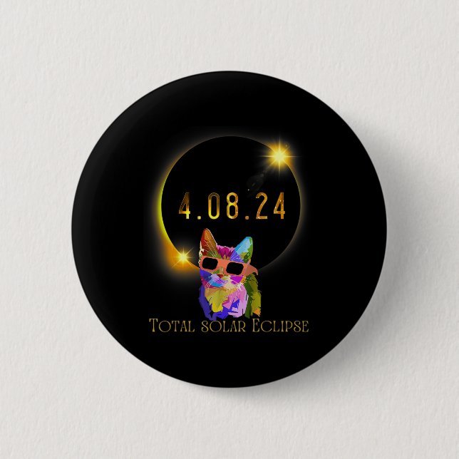 Solar Eclipse 2024 Cat Wearing Solar Eclipse Glass 6 Cm Round Badge (Front)