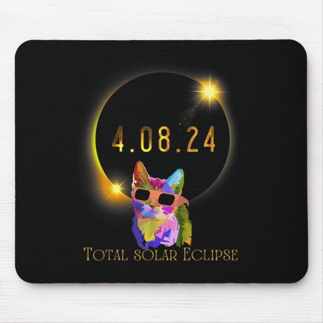 Solar Eclipse 2024 Cat Wearing Solar Eclipse Glass Mouse Pad (Front)