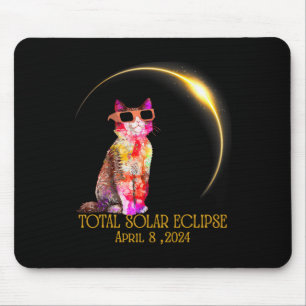 Solar Eclipse 2024 Cat Wearing Solar Eclipse Glass Mouse Pad