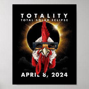 Solar Eclipse 2024 Chicken Rooster Poster