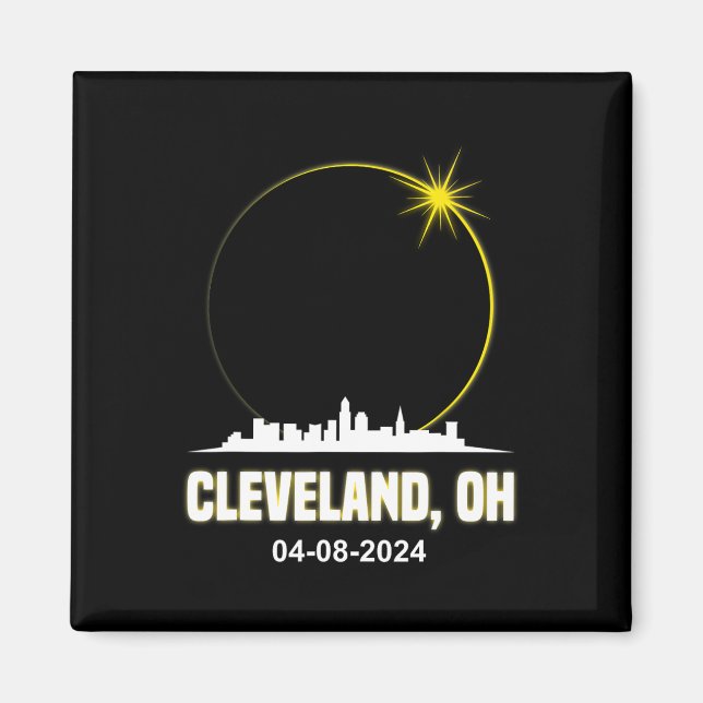Solar Eclipse 2024 Cleveland Skyline Ohio Solar Ec Magnet (Front)