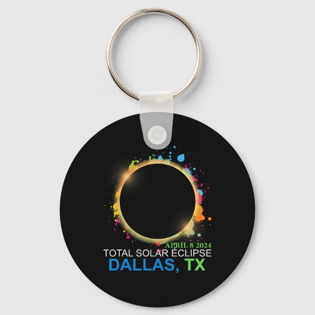 Solar Eclipse 2024 Dallas Texas Colourful Totality Key Ring (Front)