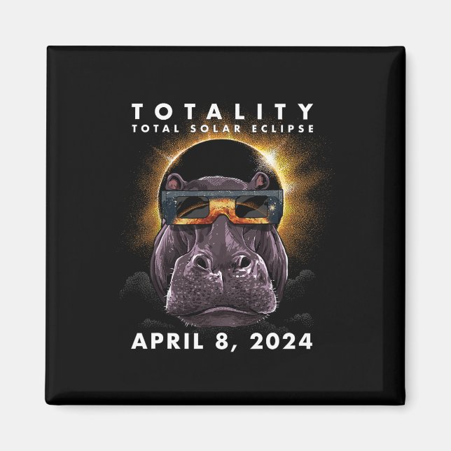 Solar Eclipse 2024 Hippo Wearing Eclipse Glasses  Magnet (Front)