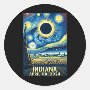 Solar Eclipse 2024 Indiana Starry Night  Classic Round Sticker