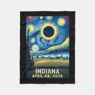 Solar Eclipse 2024 Indiana Starry Night  Fleece Blanket