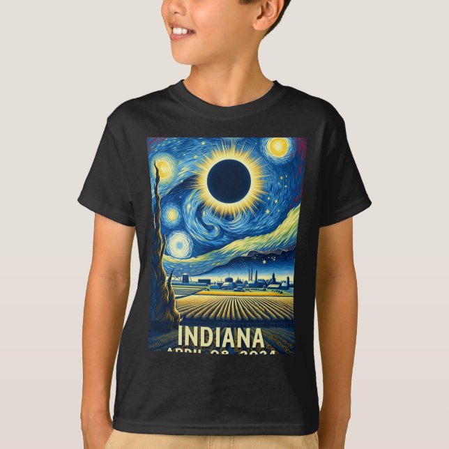 Solar Eclipse 2024 Indiana Starry Night  T-Shirt (Front)