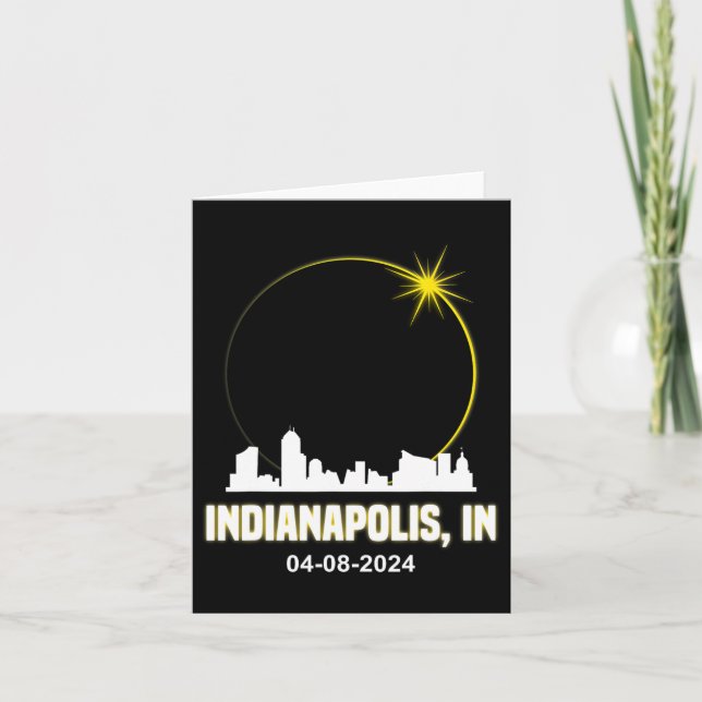 Solar Eclipse 2024 Indianapolis Skyline Indiana Ec Card (Front)