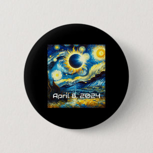 Solar Eclipse 2024 Starry Night Painting Van Gogh  6 Cm Round Badge