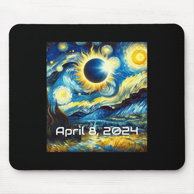 Solar Eclipse 2024 Starry Night Painting Van Gogh  Mouse Pad (Front)