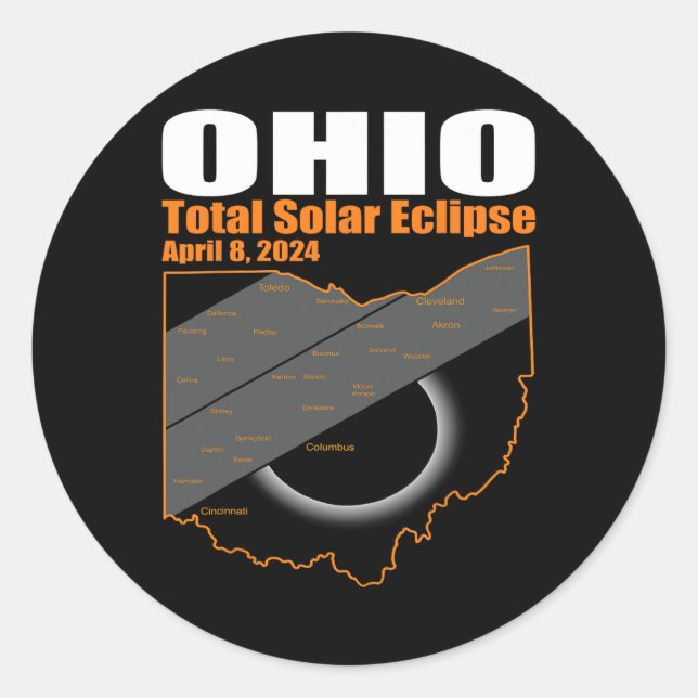 Solar Eclipse 2024 State Ohio Map Total Solar Ecli Classic Round Sticker (Front)