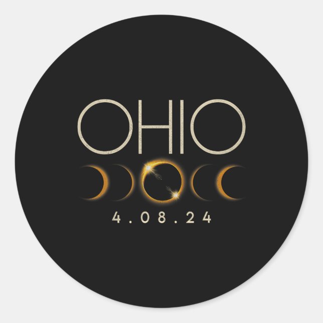 Solar Eclipse 2024 State Ohio Total Solar Eclipse  Classic Round Sticker (Front)