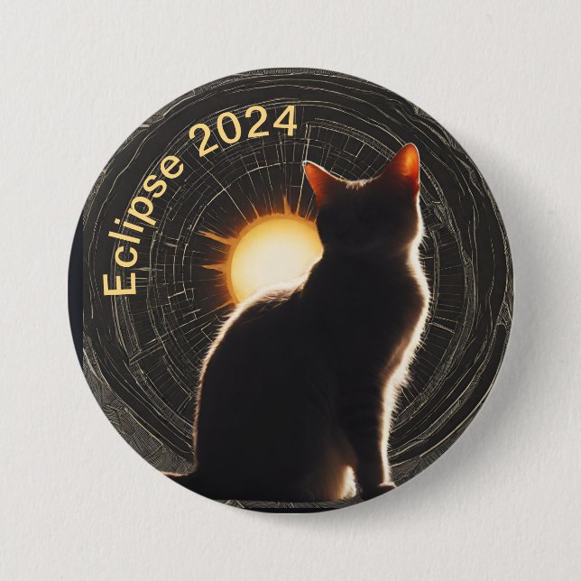Solar Eclipse 2024 sun cat 7.5 Cm Round Badge (Front)