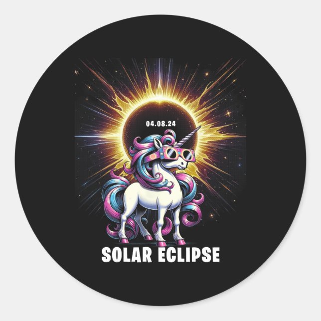 Solar Eclipse 2024 Total Eclipse April 8th 24 Unic Classic Round Sticker (Front)