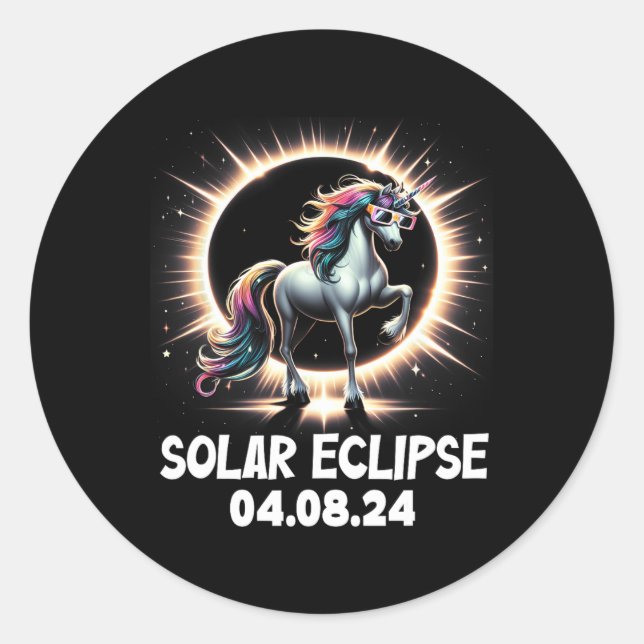Solar Eclipse 2024 Total Eclipse April 8th 24 Unic Classic Round Sticker (Front)