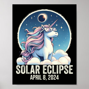 Solar Eclipse 2024 Unicorn Wearing Glasses April 8 Poster