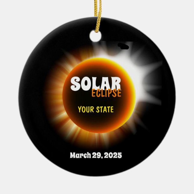Solar Eclipse 3/29/2025 Custom Text Ceramic Tree Decoration (Front)